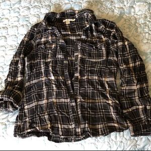 Black, gray, white plaid button down